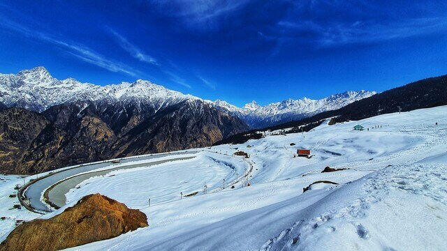 beautiful snow covered region in auli